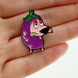 Courage Inspired Eggplant Dog Soft Enamel Pin Funny Cartoon Lapel